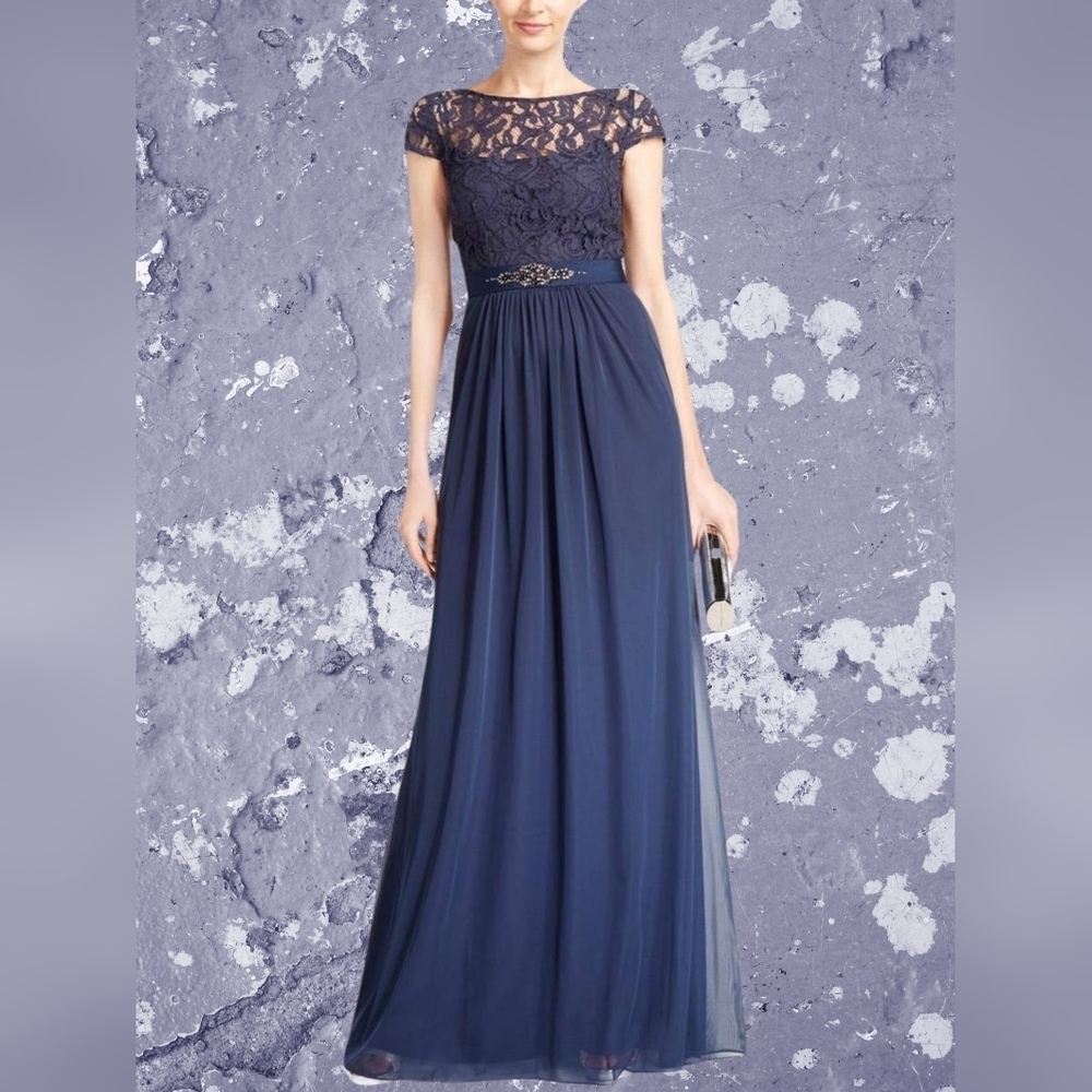 Adrianna Papell Blue Cap Sleeve Gown